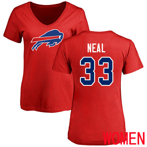 NFL Women Buffalo Bills #33 Siran Neal Red Name and Number Logo T Shirt